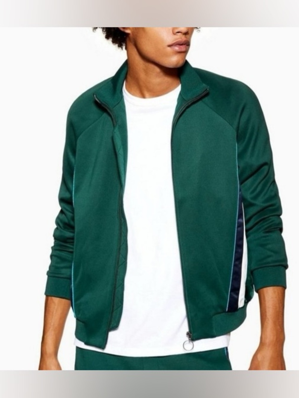 Topman Bodders Full-Zip Track Jacket Pine Green Stripe Men's Size XXL